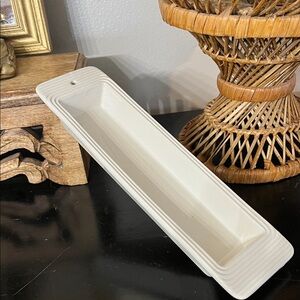 NORA FLEMING 11 3/4” Cracker Olive Serve Tray Pinstripes White Ridged Stoneware